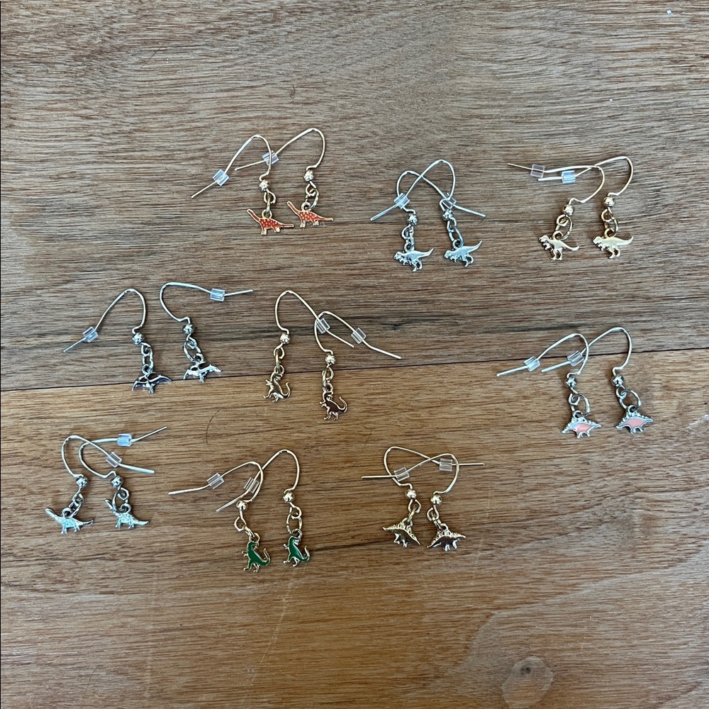 Bundle of Handmade Dinosaur Earrings Set - Gold, Silver, Multicolored